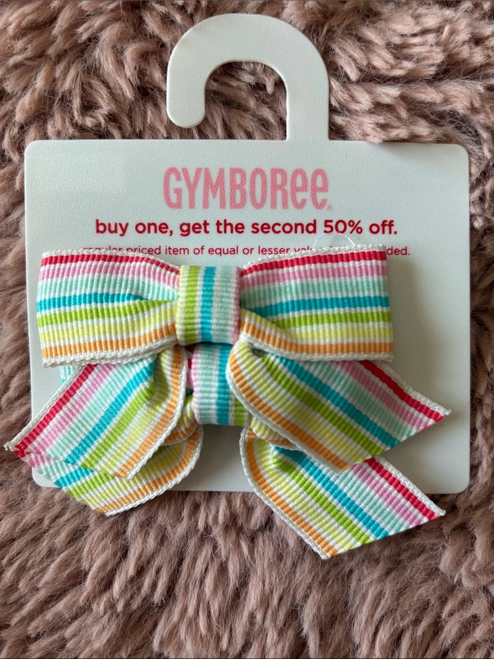 Gymboree Pastel Rainbow Stripe Double Bow Hair Clip - Pink, Yellow, Blue, Green